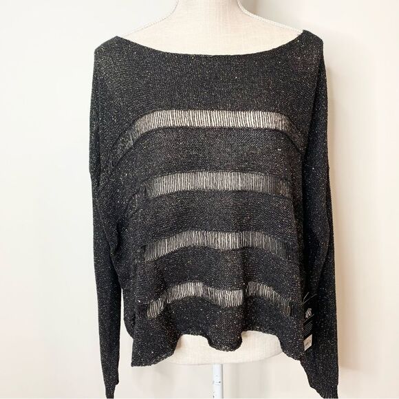 NWT Rock & Republic Baroque Deluxe Cropped Metallic Punk Open Knit Sweater L/XL - Picture 1 of 11